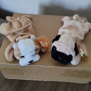 TY Beanie Babies Plush Dogs - Brown and Cream